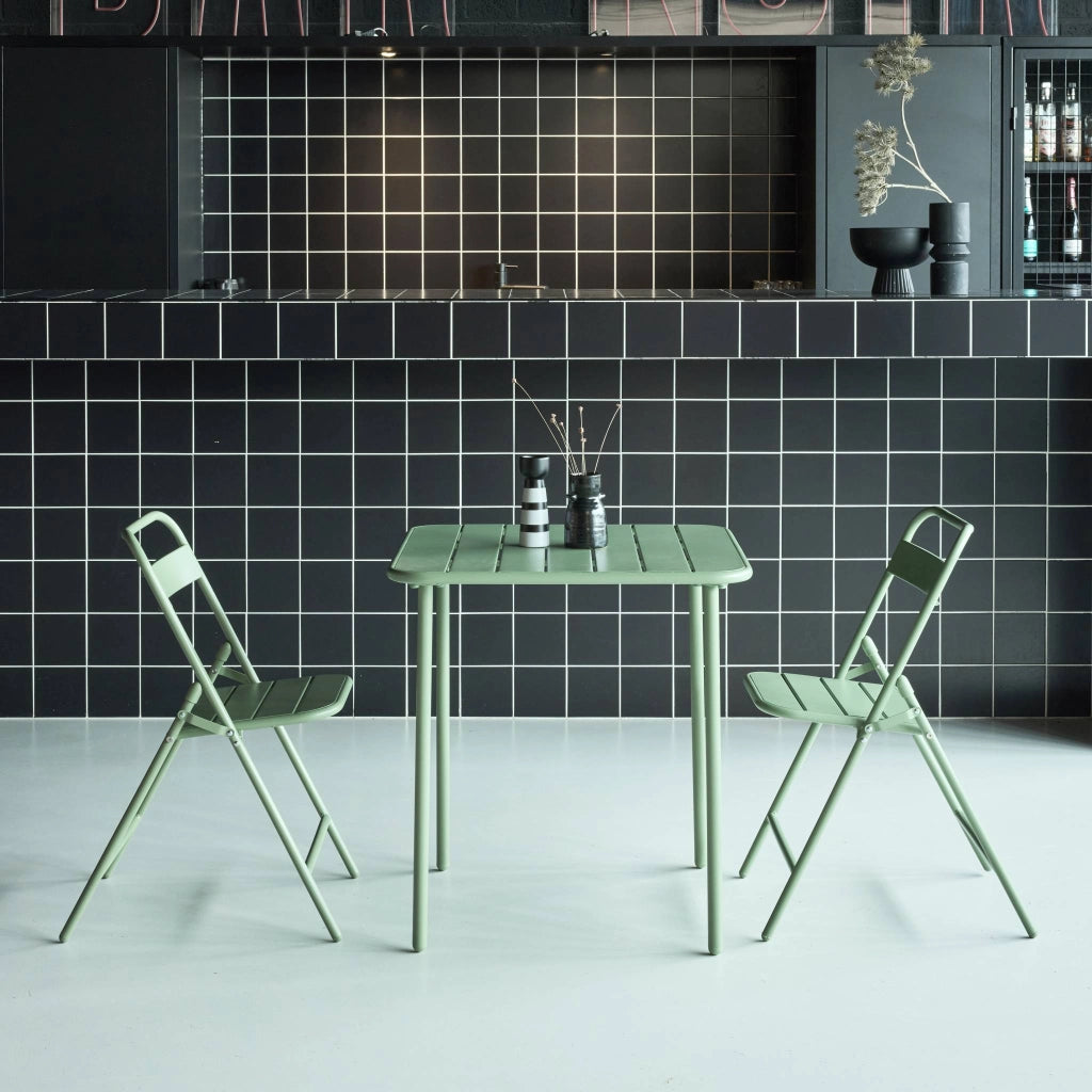Set tavolo da giardino in acciaio con 2 sedie pieghevoli, 70cm, verde