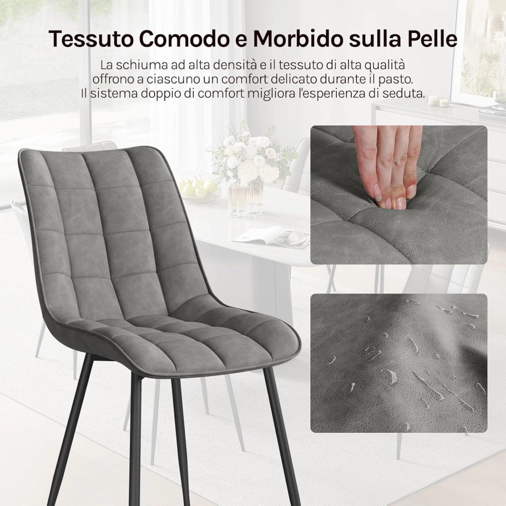 BH207gr-6 Sedie Sala da Pranzo Design Retrò Sgabello Imbottito con Rivestimento in Ecopelle Grigio 6 Pezzi