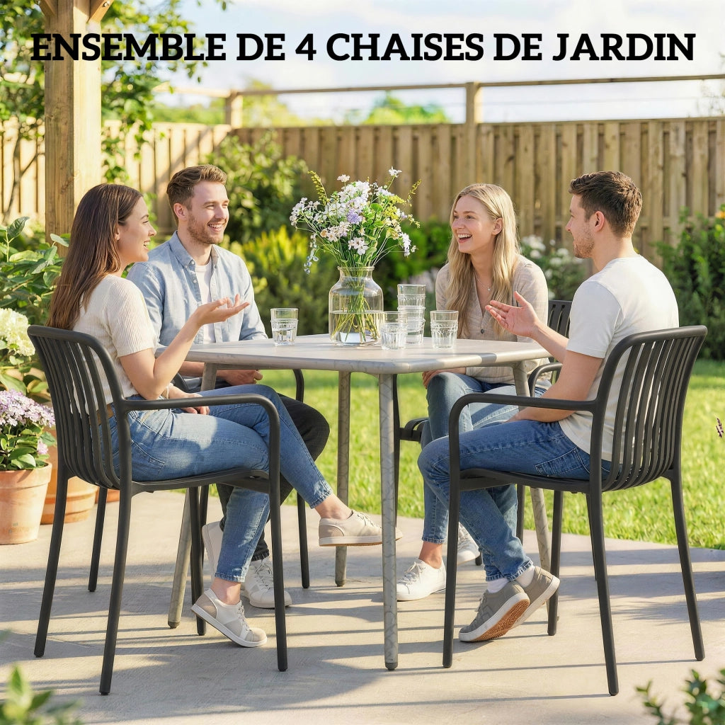 Sedia da giardino impilabile con braccioli ¨C zephmum ¨C nero 55x58.5x81.5 cm