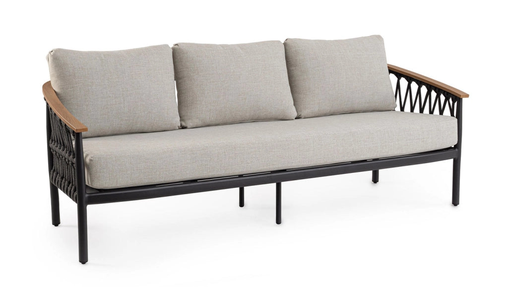 Divano da Giardino 3 Posti con Cuscini 205x75x85h cm in Alluminio e PP Fenix Antracite