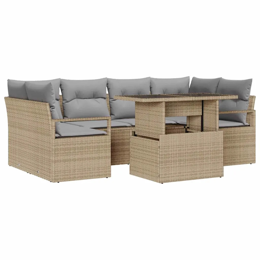 Set Divano da Giardino con archiviazione 7 pcs Beige polyrattan 3348756