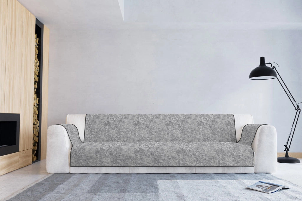 Copridivano con Copri Braccioli Seduta 60 cm in Poliestere e Cotone Grigio Scuro