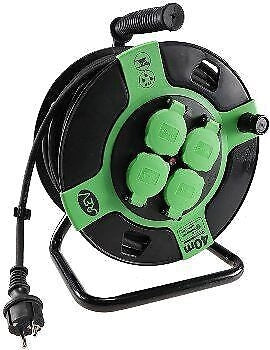 REV 0010217412 Cavo Avvolgicavo in Resina 40 m IP44 4 Prese Colore Nero Verde