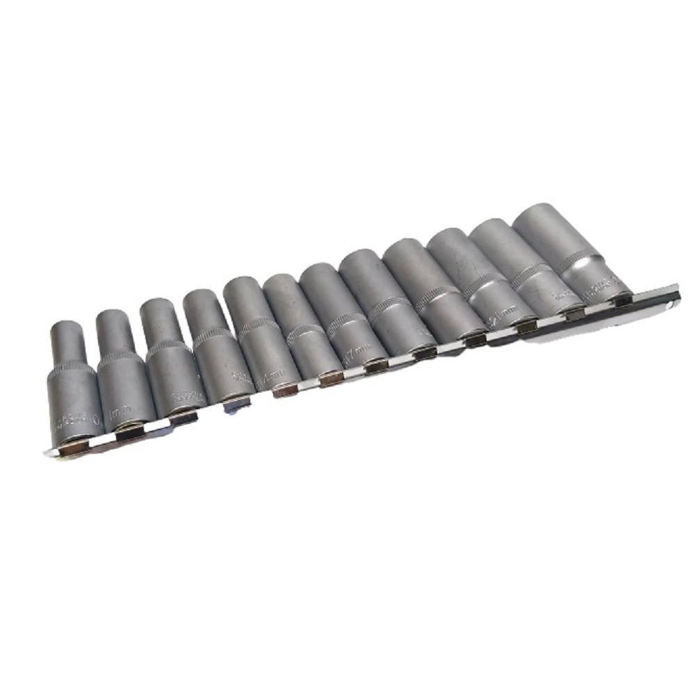 Trade Shop - Set Di Chiavi Bussola Lunghe Da 1/2 Chrome Vanadium 10 A 24 Mm 12 Pezzi Mr70253 -