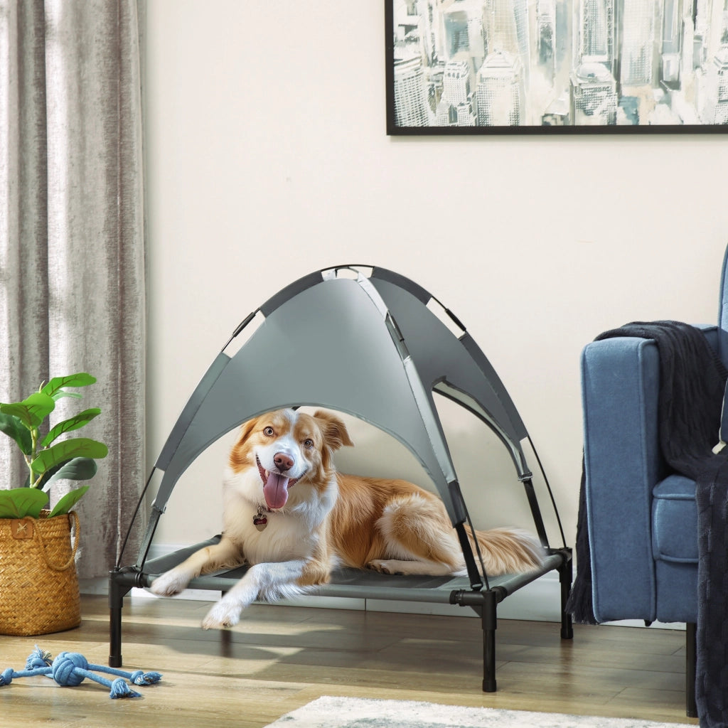 Letto per Cani Portatile con Tenda ¨C zephmum ¨C Grigio 76x61x73 cm