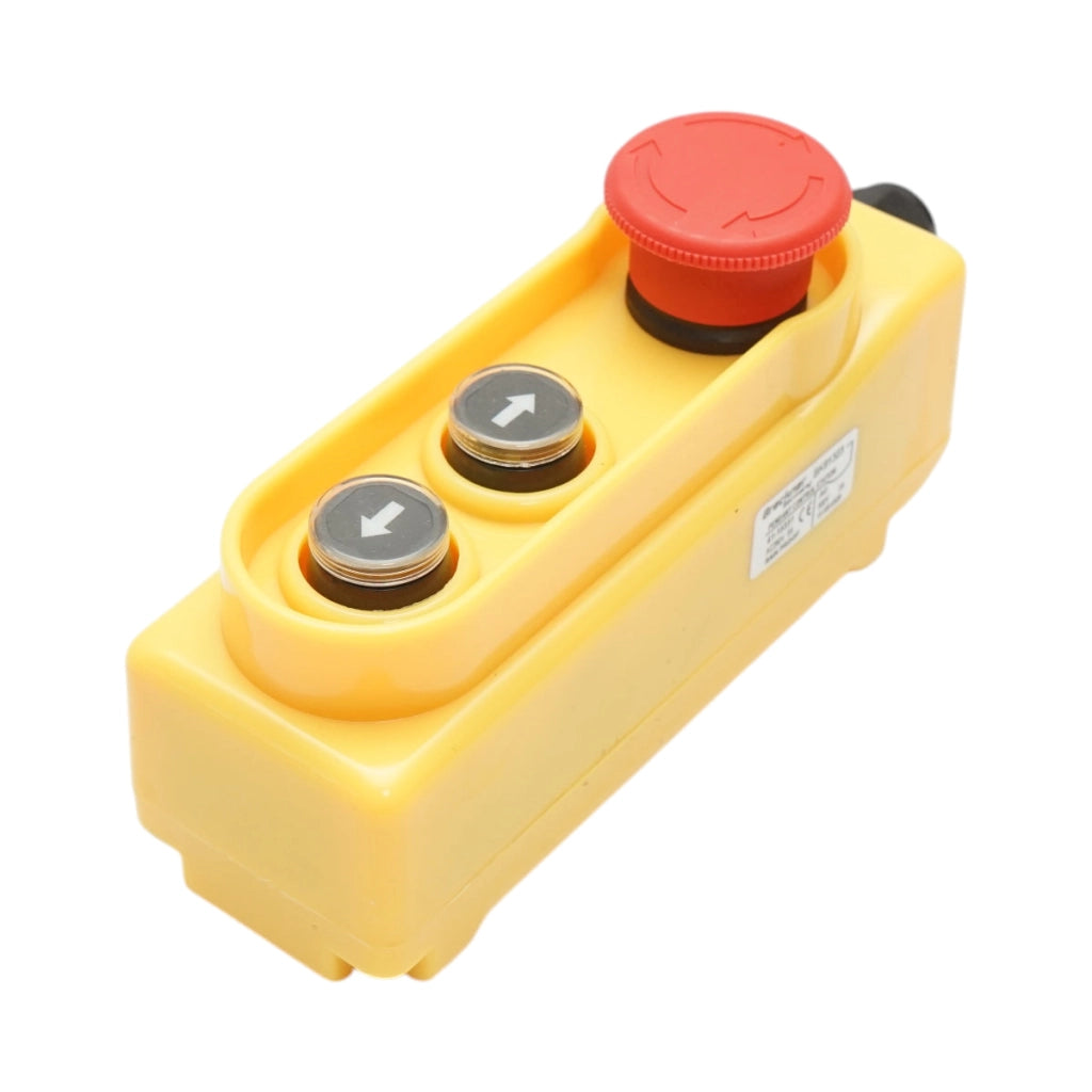Telecomando industriale con 2 comandi, compatibile con AC 250V/5A – 500V/2A, dotato di pulsante di arresto d’emergenza. Breckner Germany