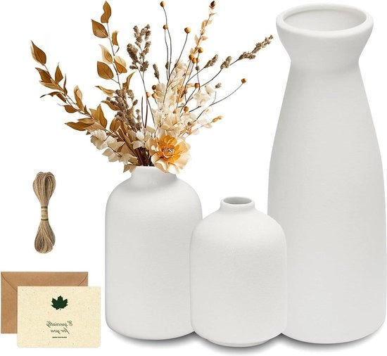 Centri di tavola in ceramica a tre pezzi - Bianco - Per decorazione moderna della casa - Centerpieces - Boho - Fiori freschi - Fiori secchi - Per matrimoni - Tavolo da pranzo - Ufficio - Camera da letto