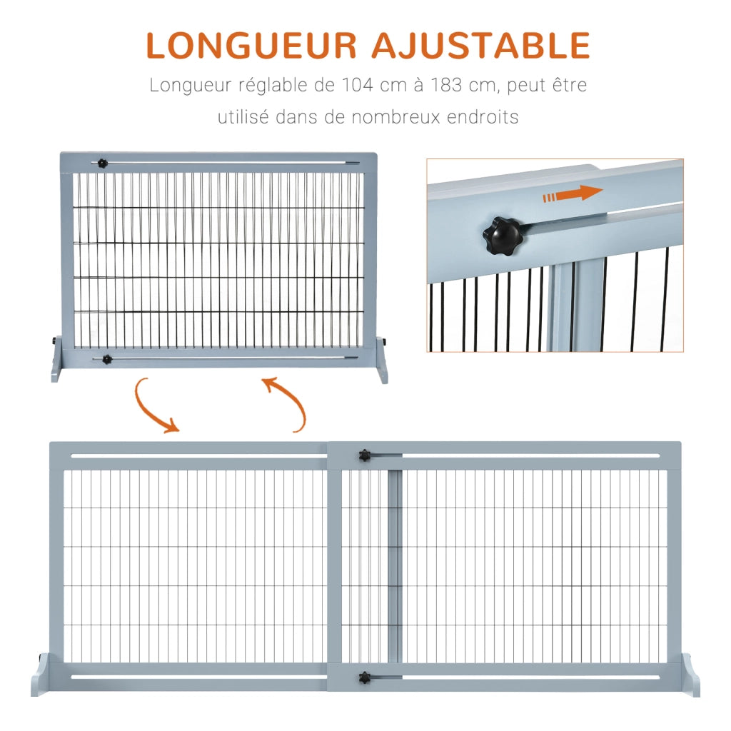 Barriera di sicurezza per cani regolabile ¨C zephmum ¨C 104-180x36x69 cm pino blu grigio
