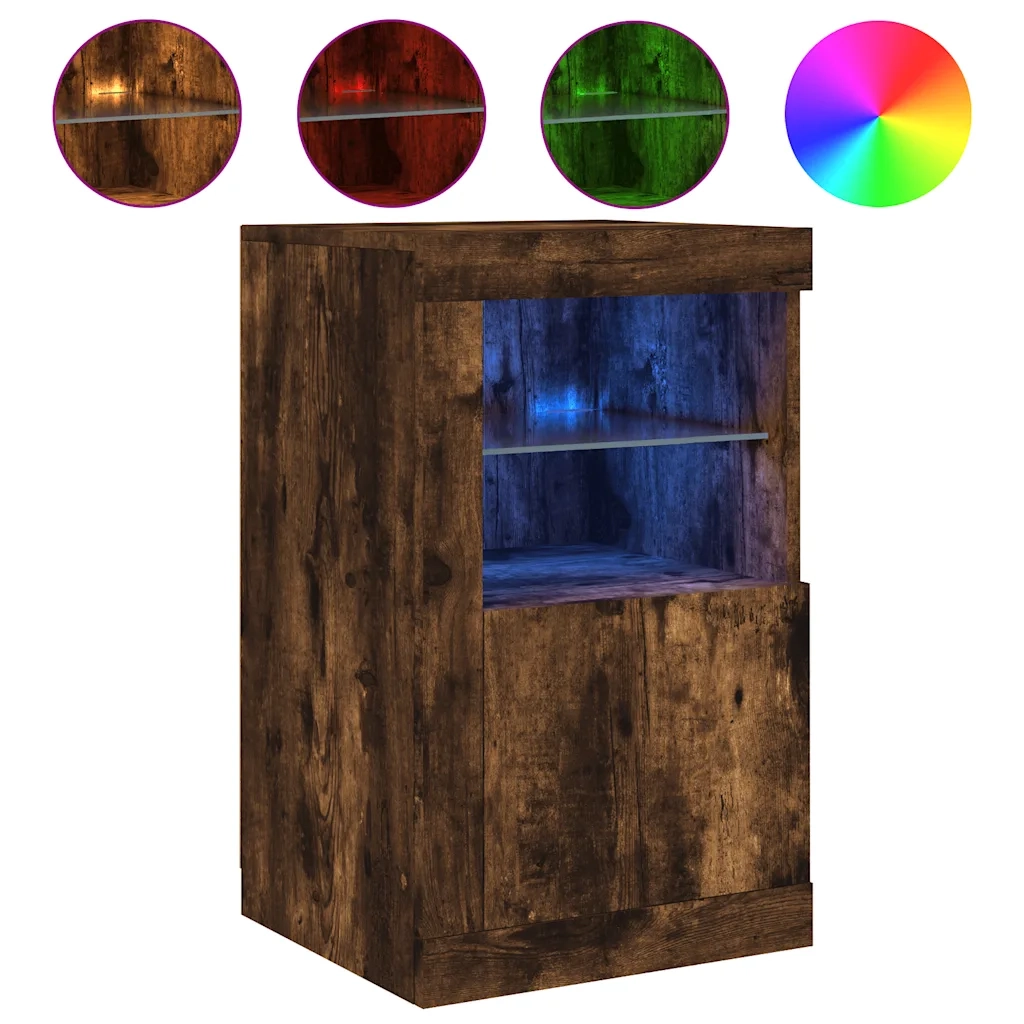 Mobile laterale con moderna illuminazione a LED vano contenitore 41 x 37 x 67 cm legno composito finitura rovere affumicato 02_0049371