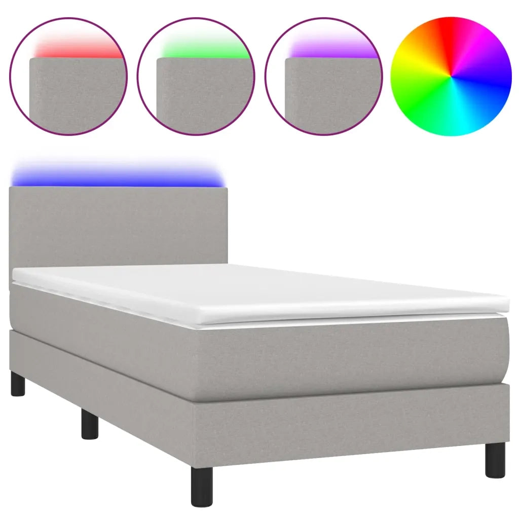 Letto a Molle Materasso e LED Grigio Chiaro 100x200 cm Tessuto 3132973