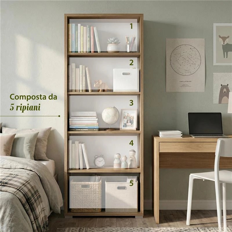 LIBRERIA A GIORNO DA ARREDO IN LEGNO CON 5 RIPIANI 182X71X41 CM COLORE NOCE