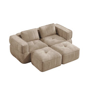 Divano modulare a 2 posti con due pouf senza struttura di supporto in tessuto poliestere sabbia 198 × 162 × 67 cm