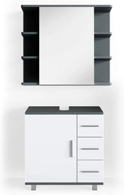 Set mobili bagno Ilias, Antracite, 60 cm, composto da specchio da bagno e mobile sottolavabo