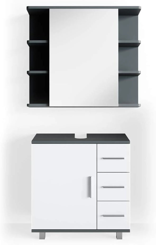 Set mobili bagno Ilias, Antracite, 60 cm, composto da specchio da bagno e mobile sottolavabo
