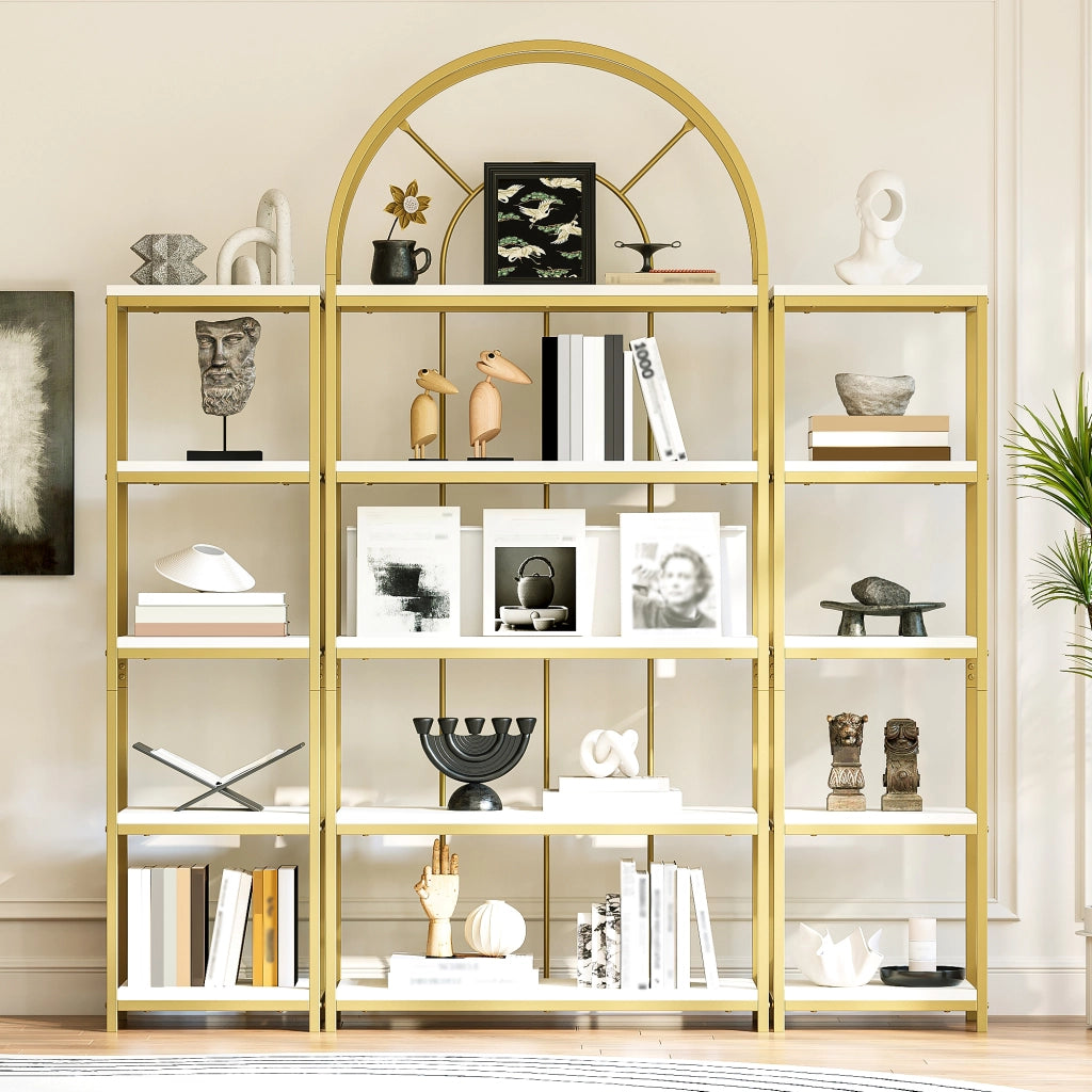 Libreria Modulare con Ripiani in MDF ¨C MINIMAL ¨C Bianco/Metallo Dorato 163x30x184