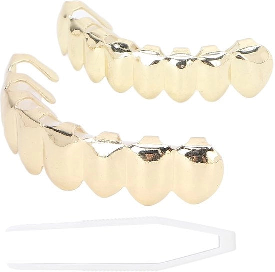 Protesi dentali in oro per denti, falsi denti eleganti per feste