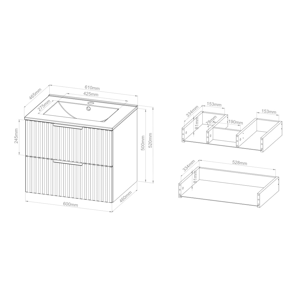 Mobile Sottolavabo Veppenssan con Lavabo e 2 Cassetti 61x47x52 cm - Effetto Rovere [en.casa]