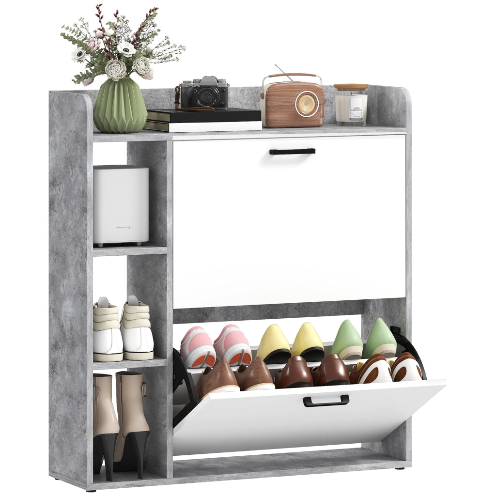 Scarpiera Moderna con 2 Cassetti ¨C Zephmum ¨C Bianco Grigio 83x24x90,5cm