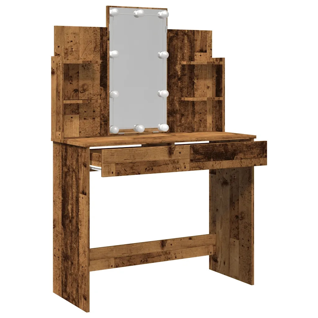 vidaXL Toeletta con Luci LED Legno Antico 96x40x142 cm