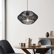 Lampada a Sospensione Amersham con Paralume a Ellisse in Rattan - Nero lux.pro