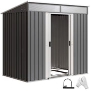 Casetta da Giardino Porta Attrezzi con 4 Finestre e 2 Ganci, in Acciaio Zincato, 195x122x181.5 cm, Grigio