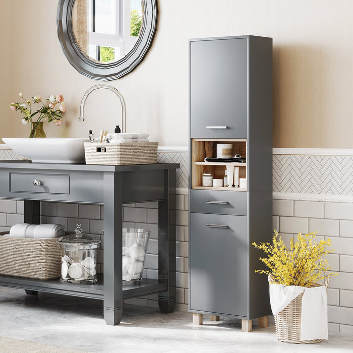 Mobile a Colonna da Bagno con Cassetto e Armadietti 40x24x160 cm in Legno Grigio