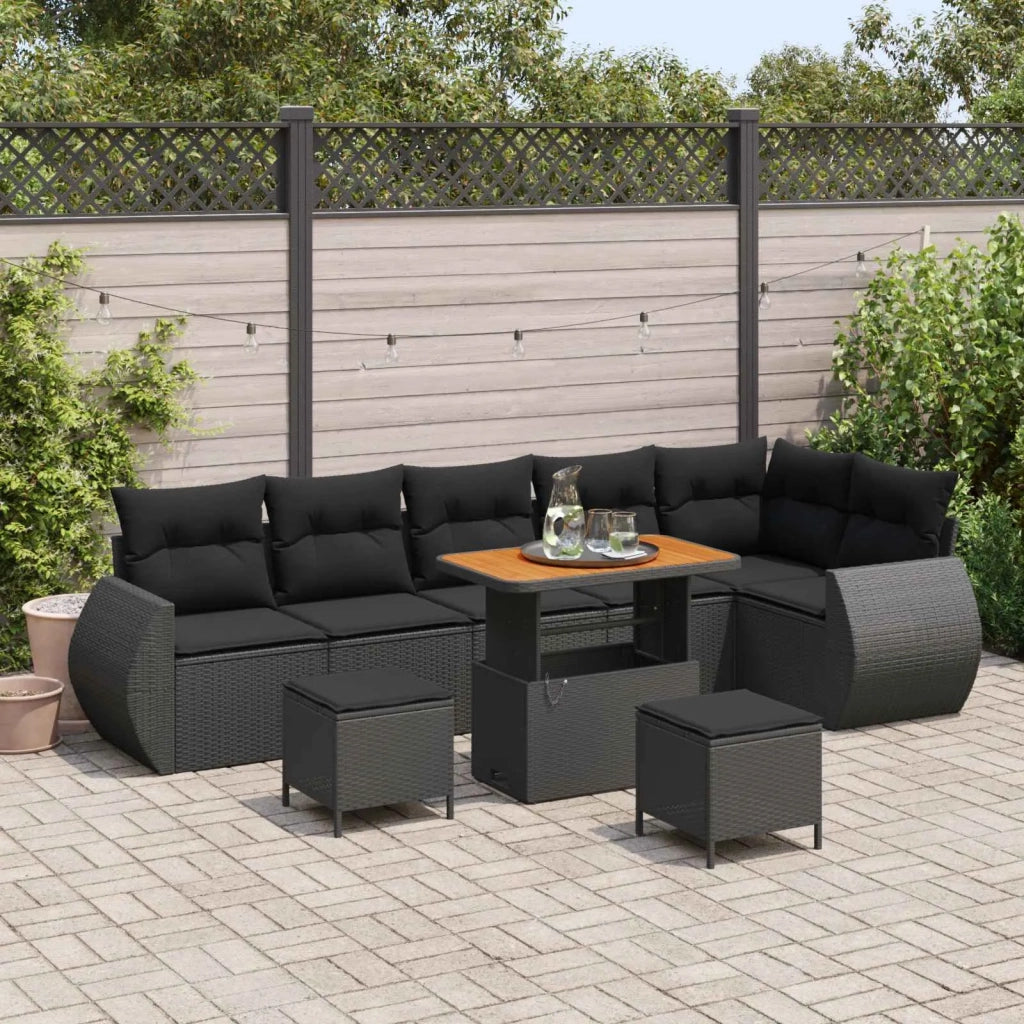 Set Divano da Giardino 9 pcs Nero Rattan in Polipropilene 3363844