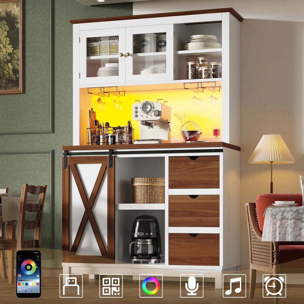 Credenza con LED e Cassetti ¨C Xylo ¨C Bianco, Ante Scorrevoli