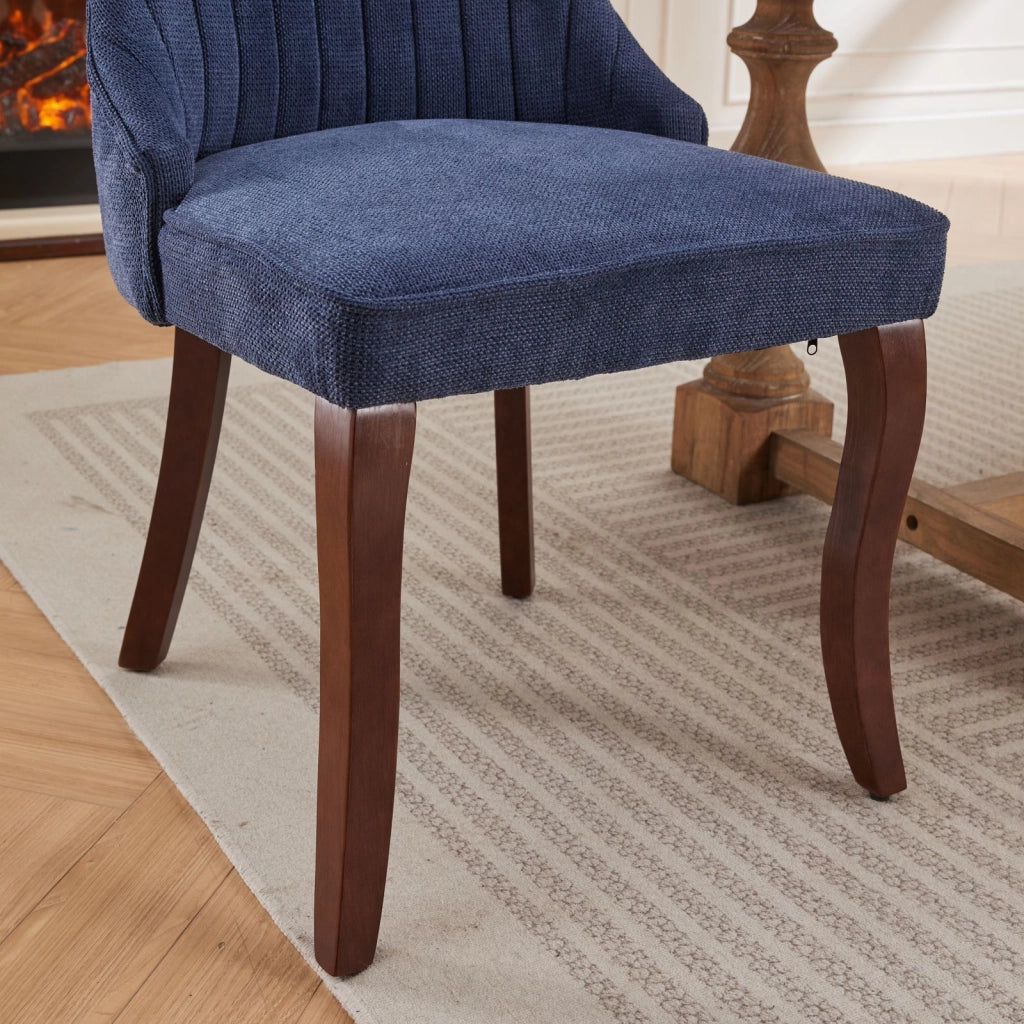 Sedia da sala da pranzo set da 2 con schienale alto imbottito borchie decorative gambe in legno massello ciniglia blu
