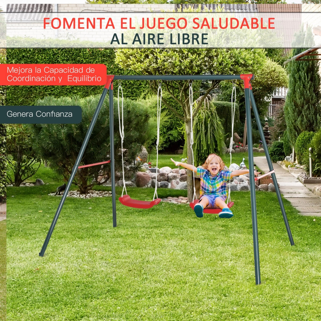 Altalena Doppia Bambini +3 Anni ¨C zephmum ¨C Verde Rosso Metallo 239x156x180 cm