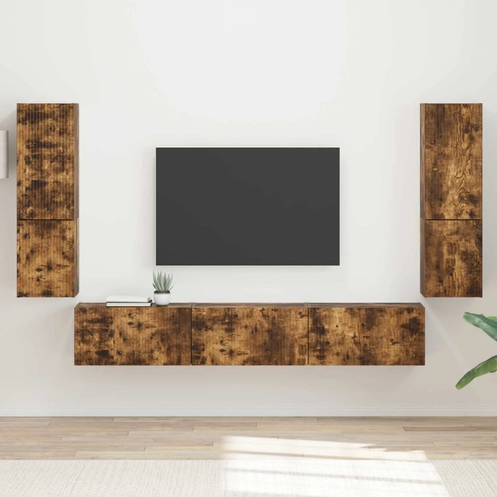 Set mobile TV 4 pz | Armadietto TV | Mobile Porta TV Rovere fum¨¦ Legno multistrato