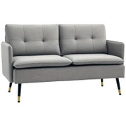 Divano 2 Posti in Tessuto con Cuscini Imbottiti e Gambe in Acciaio 139x68x80cm, Grigio