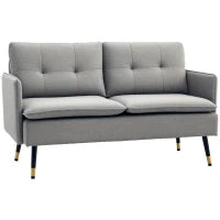 Divano 2 Posti in Tessuto con Cuscini Imbottiti e Gambe in Acciaio 139x68x80cm, Grigio
