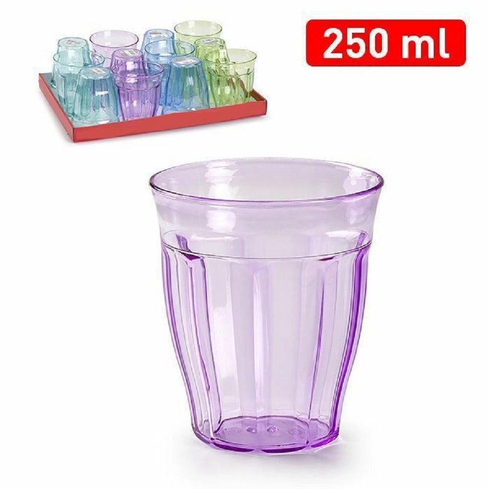 Trade Shop - Set 6 Pezzi Bicchieri Bicchiere Da Acqua In Plastica Colorata Da 250 Ml 11385 -