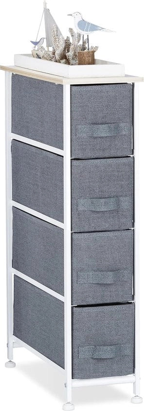 Cassettone con 4 contenitori in tessuto - mobile multifunzionale da 1 pezzo - grigio - metallo e legno - 76 x 20 x 48 cm