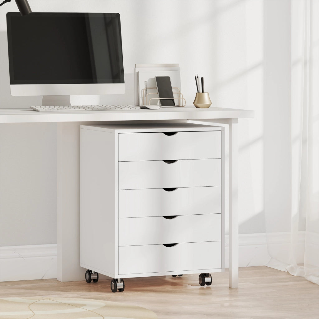 Cassettiera da Ufficio con 5 Cassetti ¨C Zephmum ¨C Bianco 50x40x67.5 cm