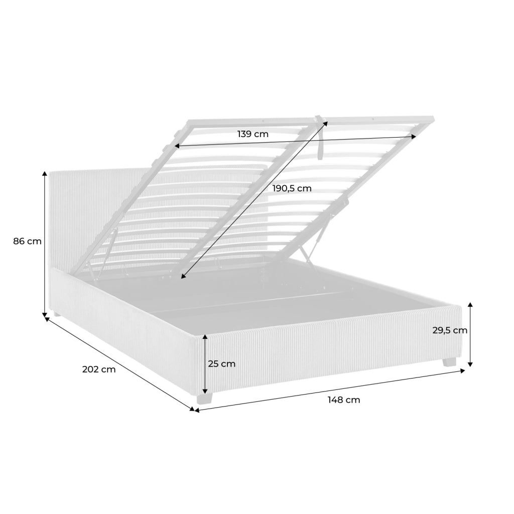 Letto a cassettone con rete a doghe 140x190cm, velluto a coste grosse,