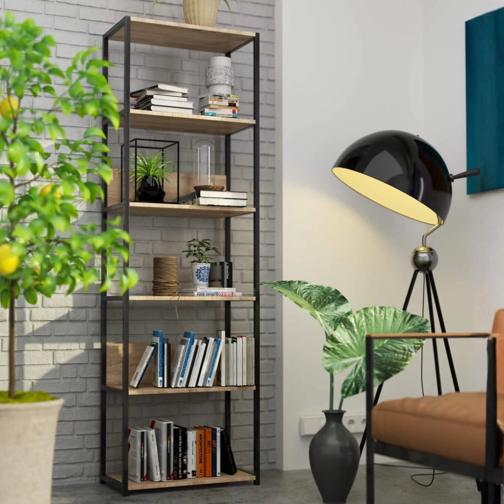 Scaffale stile industriale con ripiani in legno 60 cm Nera, Quercia Sonoma 60x32x192 cm