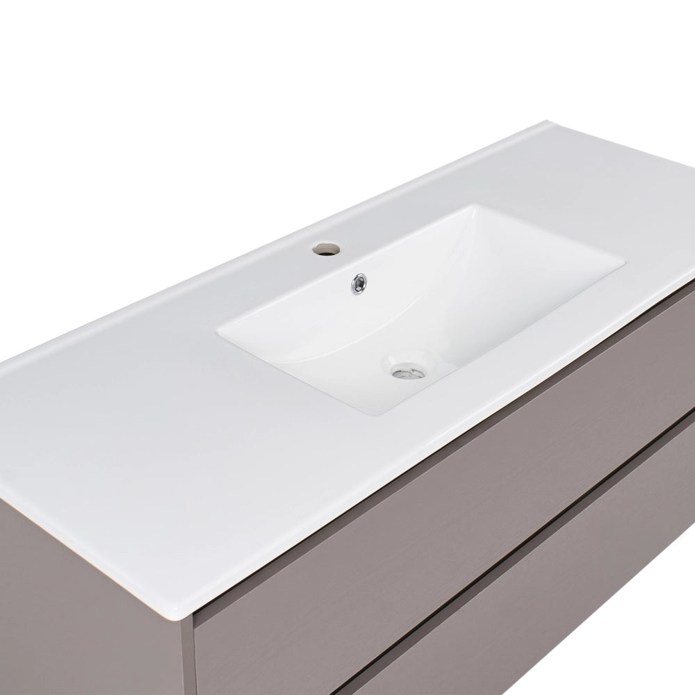 Mobile da bagno sospeso con lavabo in legno ingegnerizzato con contenitore 120 cm tortora design moderno
