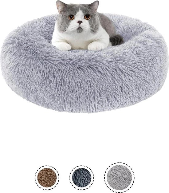 Letto per cani rotondo lavabile - cuscino morbido per cani - bancone peloso per cani - colore grigio chiaro - diametro 50 cm
