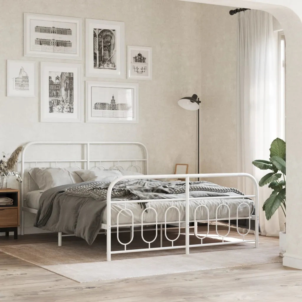 Giroletto con Testiera e Pediera-Struttura Letto Metallo Bianco 140x190 cm 744824