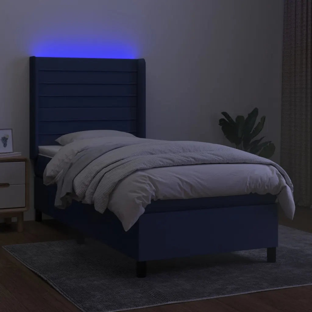 Letto a Molle con Materasso e LED Blu 100x200cm in Tessuto 3138379