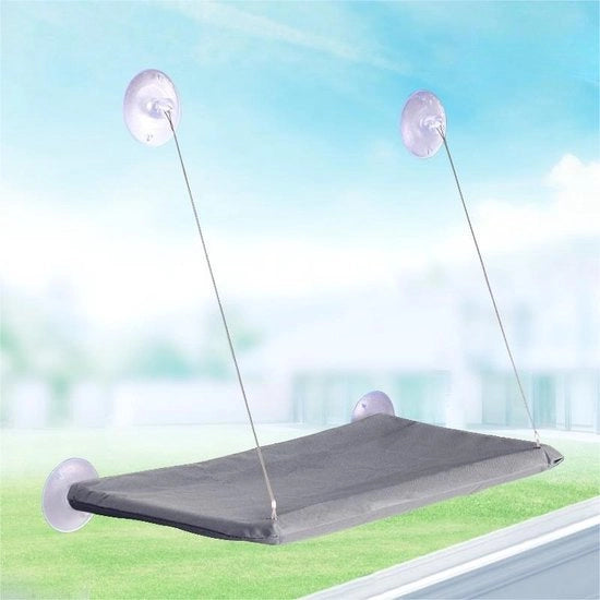 Sedile per gatti per tende da finestra - grande cesta per gatti per tende da finestra con 4 forti viti di aggancio, lettino per gatti da sole per finestra, sedile robusto per animali domestici fino a 40 kg, misura 55*35CM, colore grigio scuro