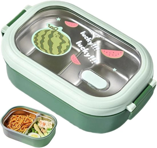 Lunchbox per Bento - Cassetta per Picnic - RVS - Compartimenti - Adatto a Adulti e Bambini - Cassetta per Insalata - Colore Verde