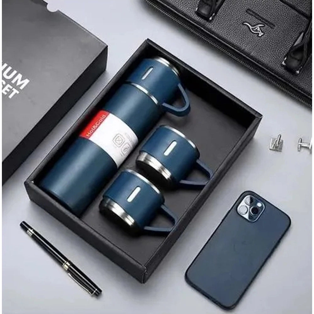 Trade Shop - Set Thermos In Acciaio Infrangibile A Doppia Parete Da 500 Ml Con 2 Tazze Termiche Regalo -
