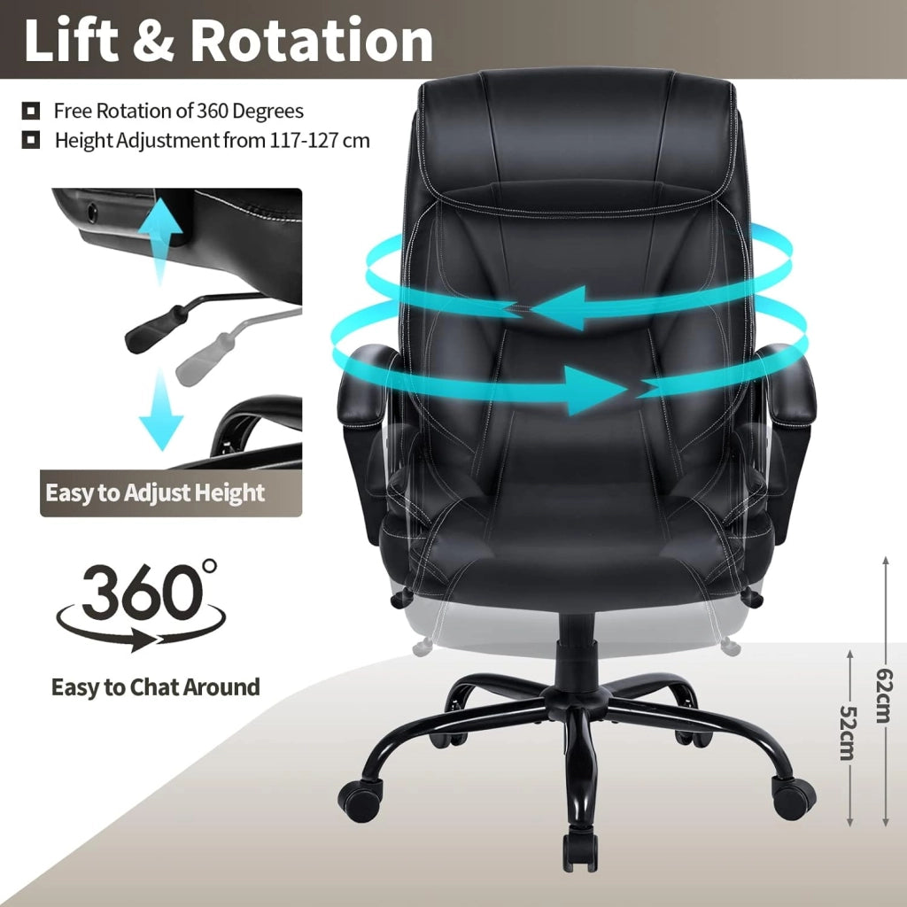 Sedia direzionale da ufficio, in ecopelle, girevole, regolabile in altezza, ergonomica, con schienale regolabile, per computer, gaming e PC, colore nero