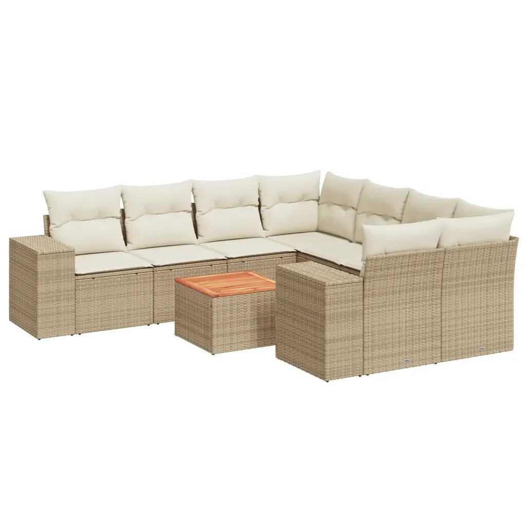 Set Divano da Giardino 9 pz con Cuscini Beige in Polyrattan