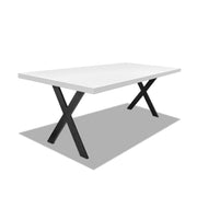 Tavolo da pranzo160x90cm in legno e metallo con piedi ad "X" e ripiano in colore legno bianco