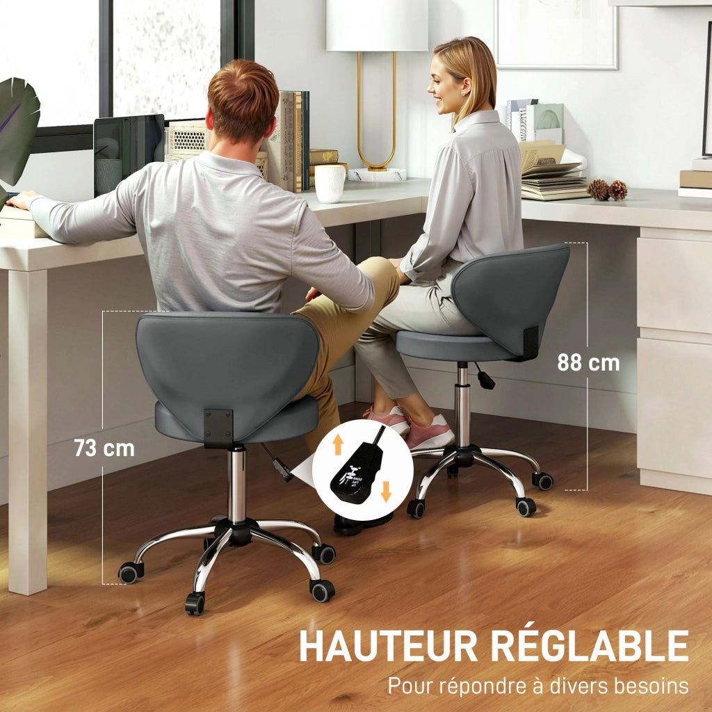 Sgabello da massaggio regolabile con rotelle e schienale ¨C zephmum ¨C grigio similpelle 73-88 cm