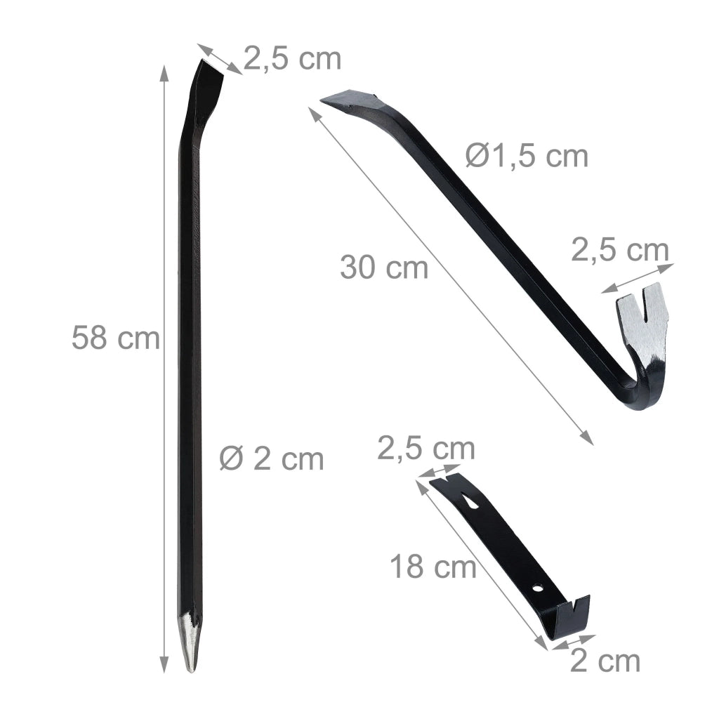 Set di 3 utensili di smontaggio versatili in acciaio 30 x 10 x 5 cm per ristrutturazione e demolizione finitura nera 13_0017298